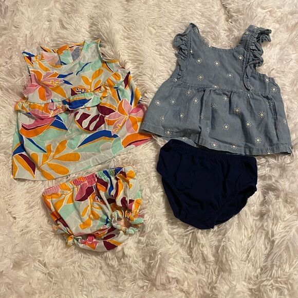 Carter’s 12M Denim Sunshine Outfit & Tropical Plants Outfit - Picture 1 of 5